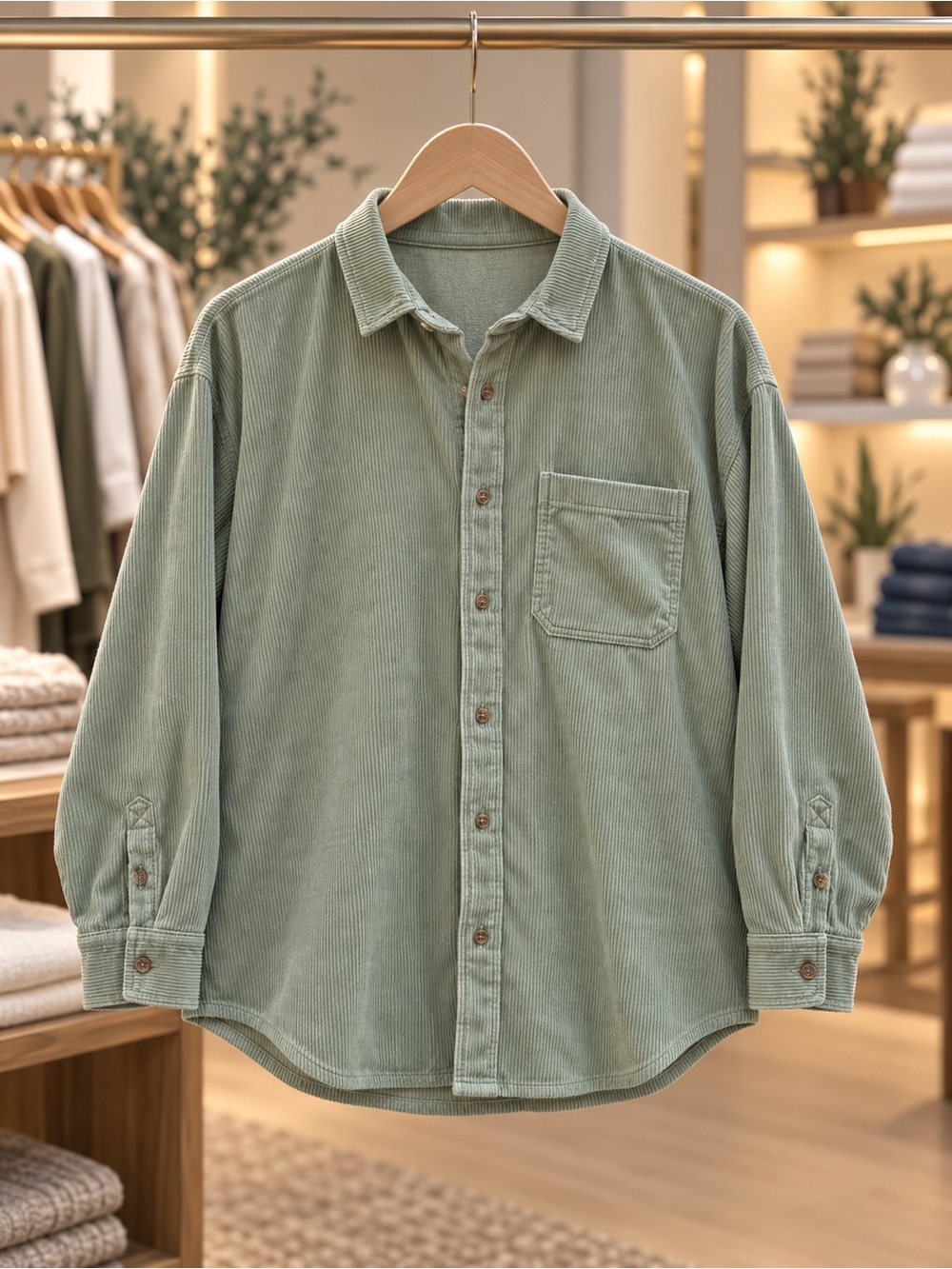 Light Sage Green Teddy Button-Front Jacket